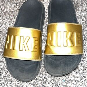 Nike Black and Gold Slide Sandals